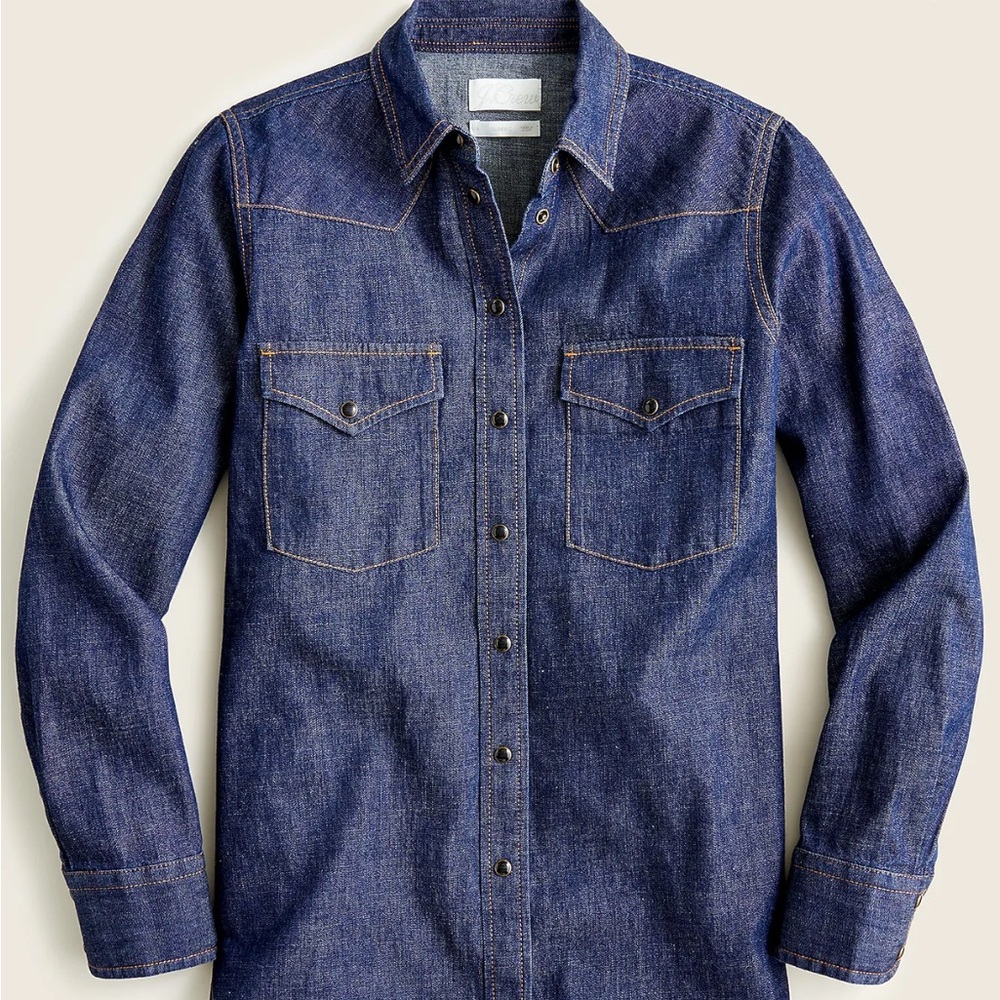 J. Crew Western Chambray Classic Fit Shirt in Dark Rinse Wash - Size 12